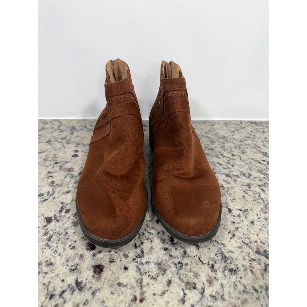 Route 66 Womens Cognac Brown Faux Suede Lattice Cutout Ankle Boots Size 10M